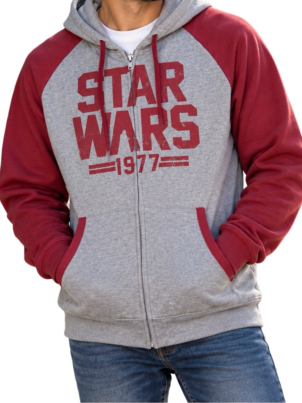 Star Wars 1977 Men’s XXL 2XL Gray Burgundy Full Zip Graphic Hoodie